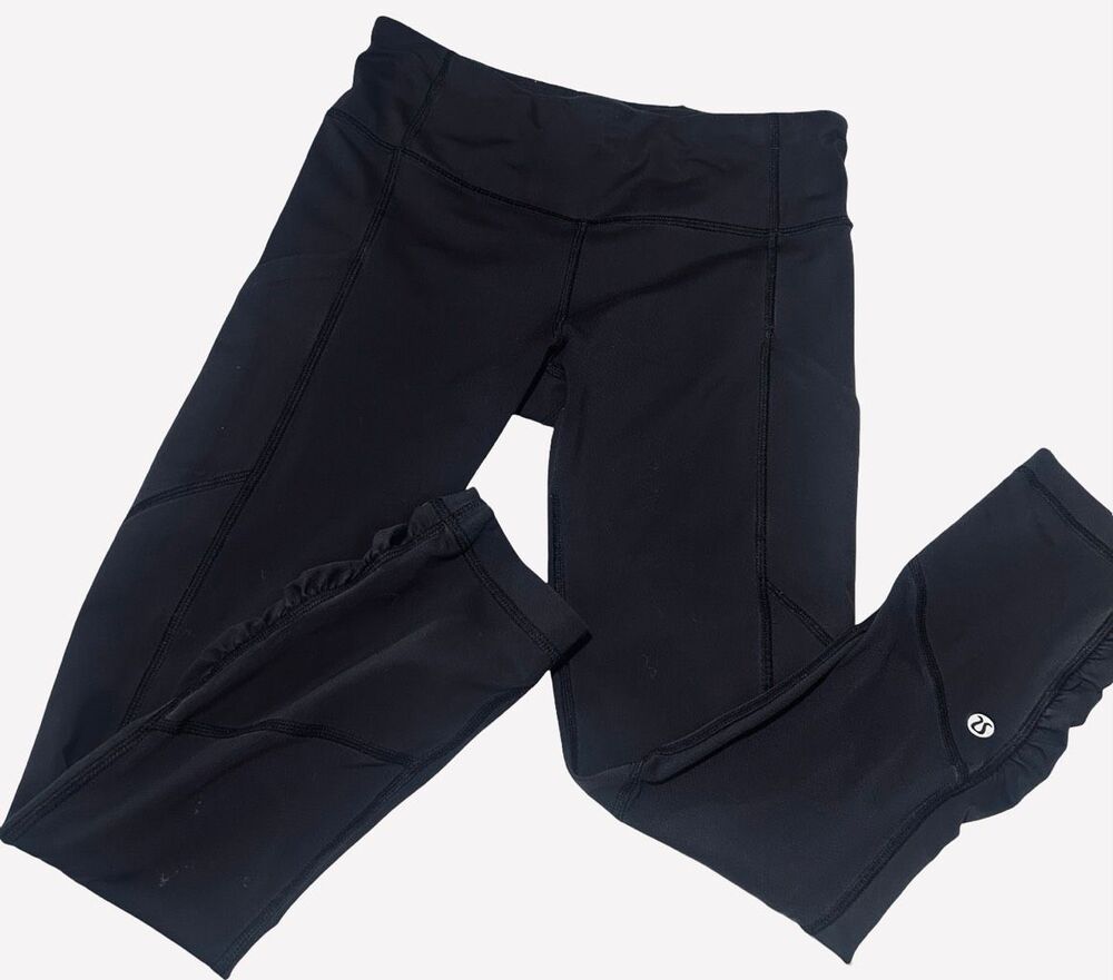 Lululemon Black Leggings with Ruffles at Bottom and Pockets